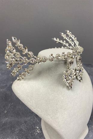 Gümüş Helenist Gelin Kına Tacı ve Mekik Taşlı Küpe Seti