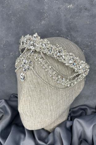 Gümüş  Hera Alınlık Sallantılı Gelin Kına Tacı Saç Aksesuarı