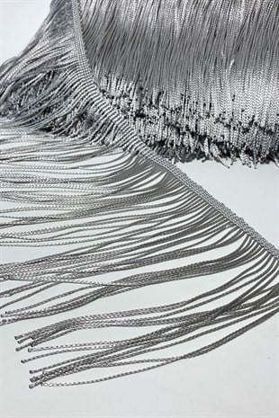 Gümüş İthal Şerit Püskül Saçak 15 cm 1mt