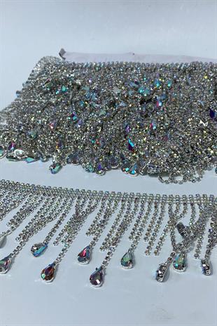 Gümüş Janjanlı Beyoğlu Damla Taşlı Saçak Püsküllü Şerit Aksesuar