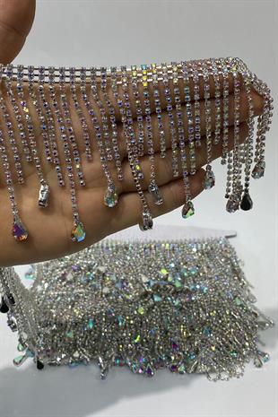 Gümüş Janjanlı Beyoğlu Damla Taşlı Saçak Püsküllü Şerit Aksesuar