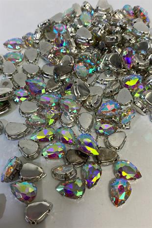 Gümüş Janjanlı Damla Metal Kasalı Beyoğlu Taşı Dikme Cam Boncuk 5 Adet