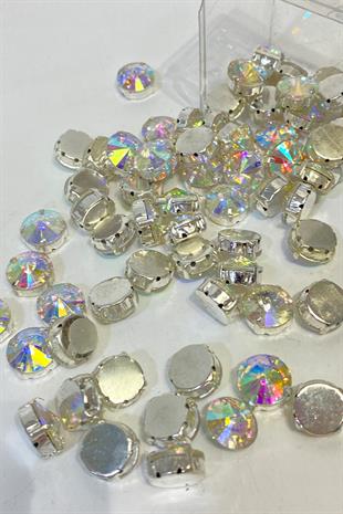 Gümüş Janjanlı Metal Kasalı Yuvarlak Beyoğlu Taşı Dikme boncuk 5 Adet