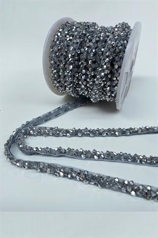 Silver Crystal Bead Embroidered Ribbon