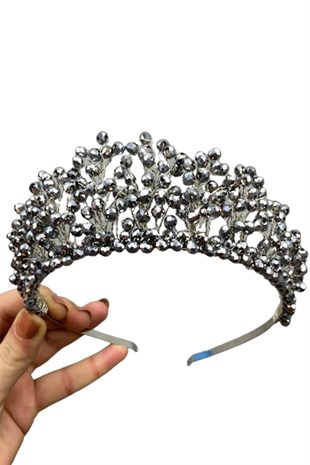 Gümüş Kristal Boncuklu Aren Gelin ve Kına Tacı