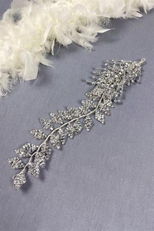 Gümüş Kristal Boncuklu İliz Gelin Saç Ve Türban Aksesuarı