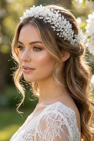 Silver Crystal Embellished Bridal Tiara Hair Accessory Henna Engagement Accessory