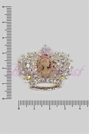 Gümüş Madame Coco Taçlı Kristal Broş