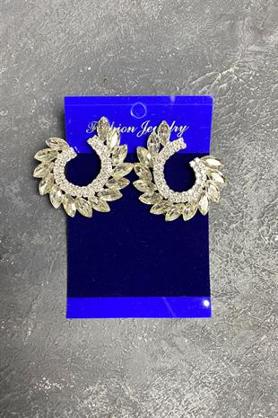 Gümüş Mekik Hera Yaprak Desen Taşlı Abiye Küpe