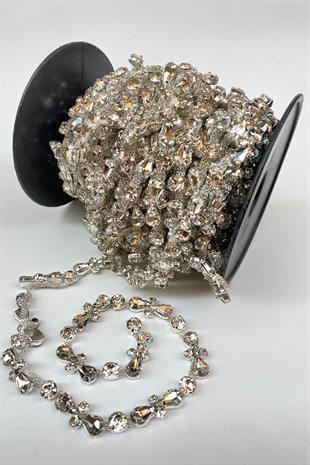 شريط فضي شبكي من الحجر اللامع فستان سهرة بشريط حدودي