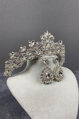 Gümüş Melis Gelin Kına Tacı Ve Damla Taşlı Küpe