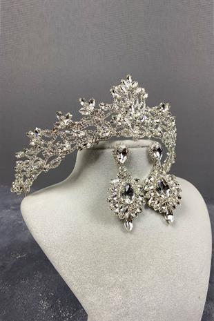 Gümüş Melis Gelin Kına Tacı Ve Mekik Taşlı Küpe