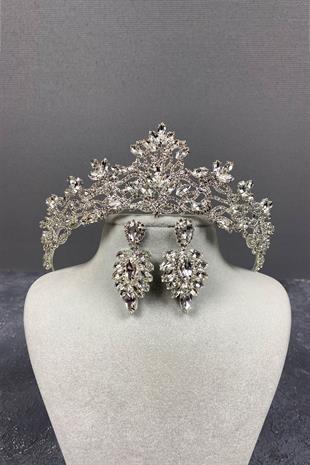 Gümüş Melis Gelin Kına Tacı Ve Mekikli Taşlı Küpe