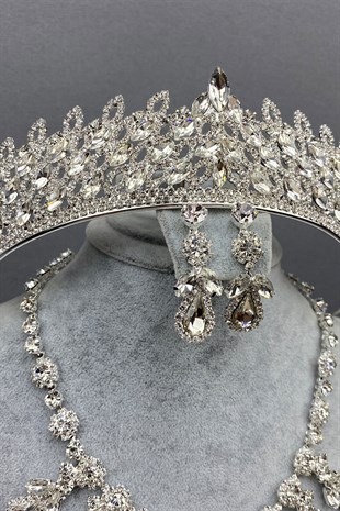 Silver Mia Bridal Henna Crown and Necklace Set