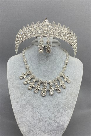 Silver Mia Bridal Henna Crown and Necklace Set