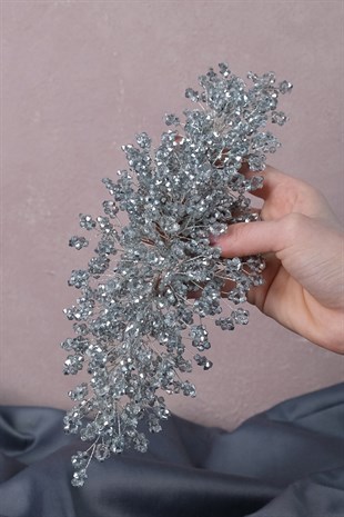 Gümüş Nilsu Boncuklu Gelin Tacı ve Türban Aksesuarı