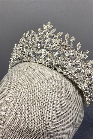 Gümüş Oscar Yapraklı Gelin Tacı