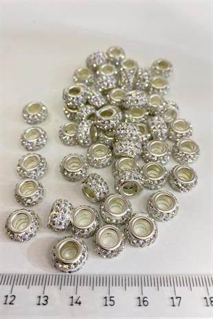 Silver Shiny Stone Large Hole Bead 12 mm