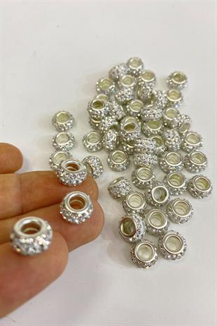 Silver Shiny Stone Large Hole Bead 12 mm