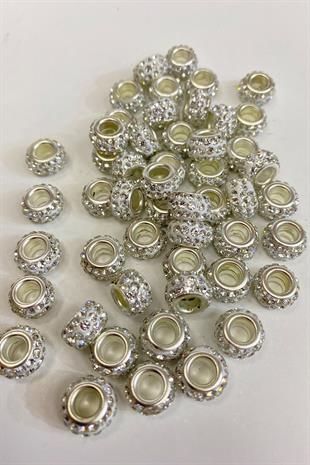 Silver Shiny Stone Large Hole Bead 12 mm