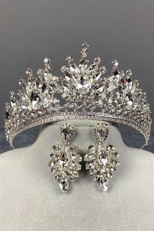 Silver Pera Bridal Crown And Stud Earrings