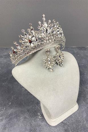 Silver Pera Bridal Crown And Stud Earrings