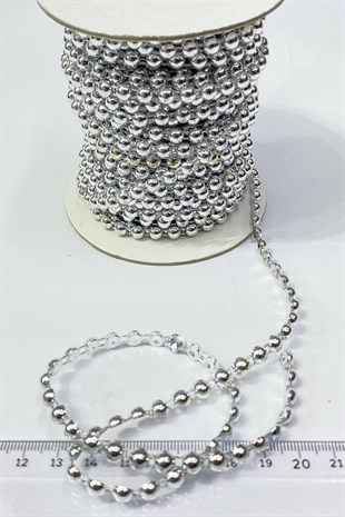 Gümüş Plastik Şerit Yarım İnci 6 mm 10 mt