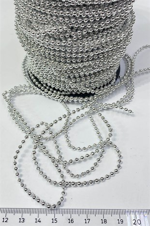 Gümüş Plastik Şerit Yuvarlak İnci 4 mm 10 mt