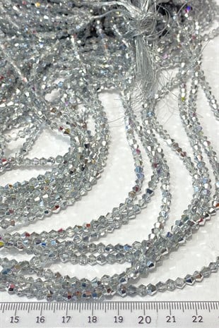 Gümüş Pramit Dizi Kristal Boncuk 4 mm