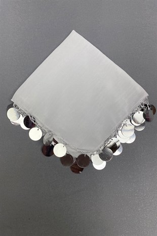 Silver Sequin Luxury Halay Handkerchief 1 Piece White