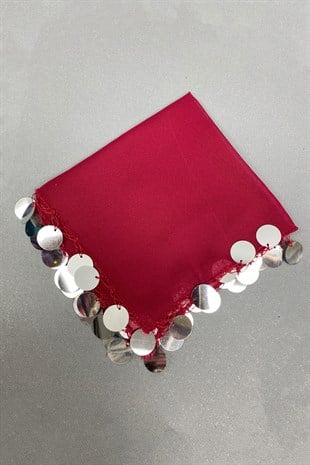 Silver Sequin Luxury Halay Handkerchief 1 Piece Dark Claret Red