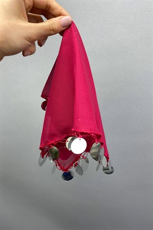 Silver Sequin Luxury Halay Handkerchief 1 Piece Dark Claret Red