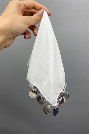 Silver Sequin Luxury Halay Handkerchief 5 Pieces White