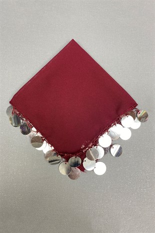 Silver Sequin Luxury Halay Handkerchief 5 Pieces Claret Red