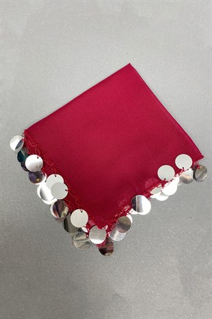 Silver Sequin Luxury Halay Handkerchief 5 Pieces Dark Claret Red