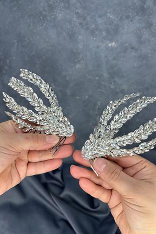 Gümüş Rengi Çift Taraflı Tarak Büge Gelin Saç Aksesuarı