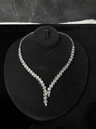 Gümüş Rengi Gümüş Kaplama Zirkon Kolye Küpe Bileklik Set Gelin Düğün Takısı