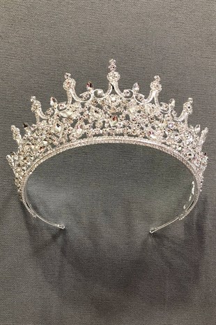 Silver Color Crystal Stone Metal Case Bridal Crown