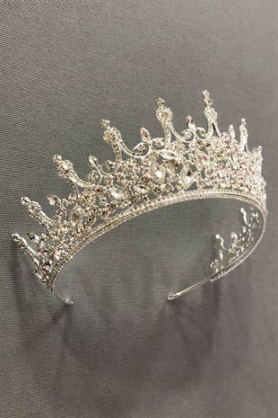 Silver Color Crystal Stone Metal Case Bridal Crown