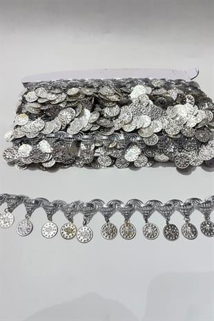 Gümüş Rengi Para Pullu Şerit Boncuk 
