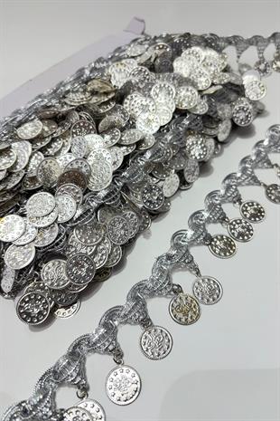 Gümüş Rengi Para Pullu Şerit Boncuk 