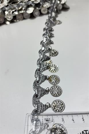 Gümüş Rengi Para Pullu Şerit Boncuk 