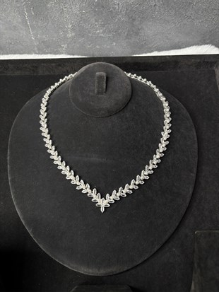 Gümüş Rengi Premium Zirkon Taşlı Kolye Küpe Bileklik Set Lüks Davet Takı