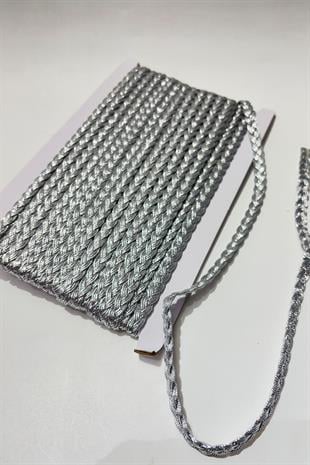 Gümüş Rengi  Saç Örgüsü Simli Şerit Biye Su Taşı