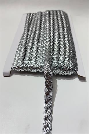 Gümüş Rengi  Saç Örgüsü Simli Şerit Biye Su Taşı