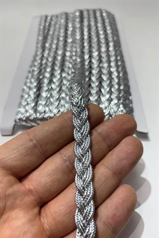 Gümüş Rengi  Saç Örgüsü Simli Şerit Biye Su Taşı