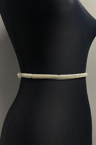 حزام فستان سهرة بحجر لامع كثيف باللون الفضي