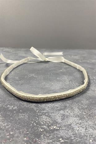 حزام فستان سهرة بحجر لامع كثيف باللون الفضي