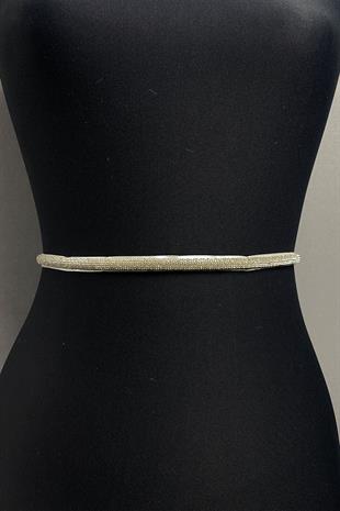 حزام فستان سهرة بحجر لامع كثيف باللون الفضي