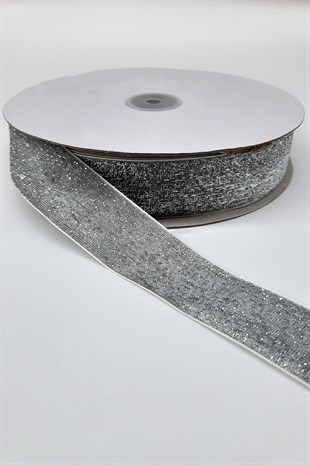 Silver Color Glittery Velvet Ribbon 3 Cm